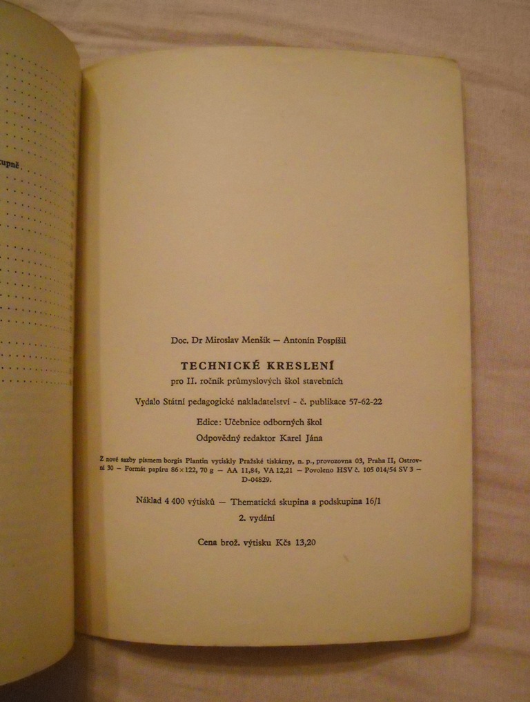 Technické kreslení pro II. ročník průmyslových škol stavebních - 1955