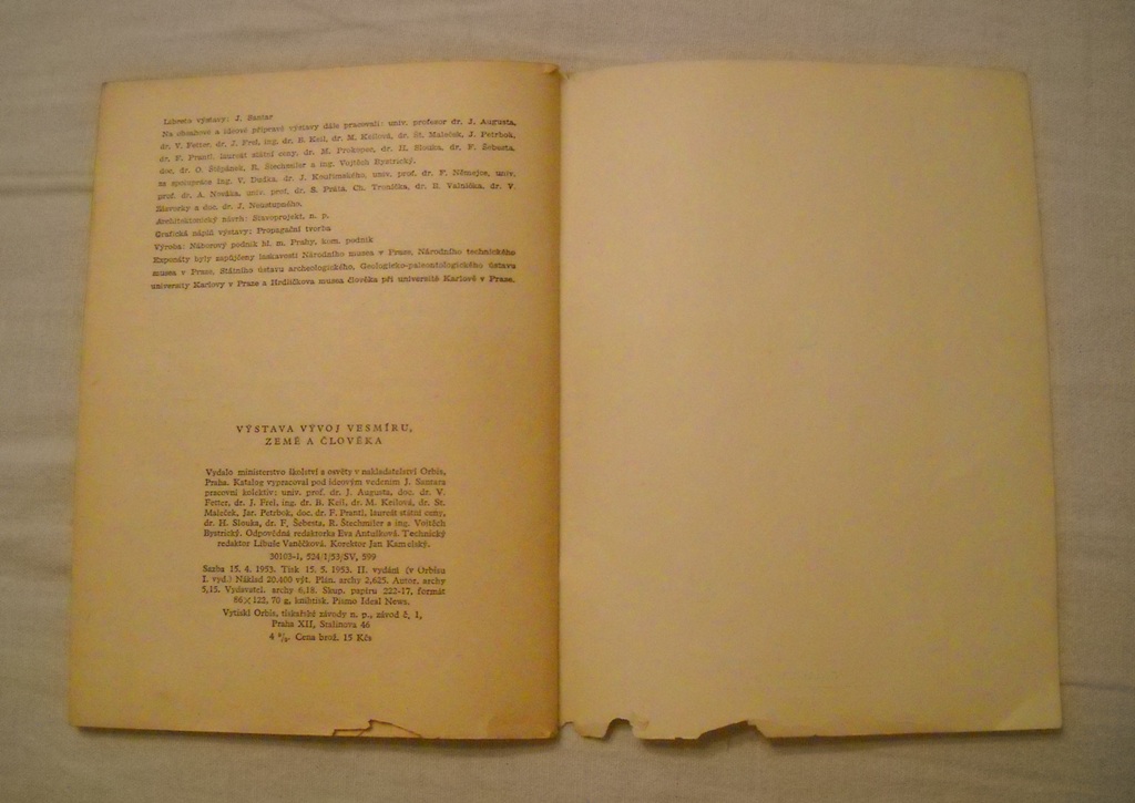 Výstava Vývoj vesmíru, Země a člověka - Orbis 1953