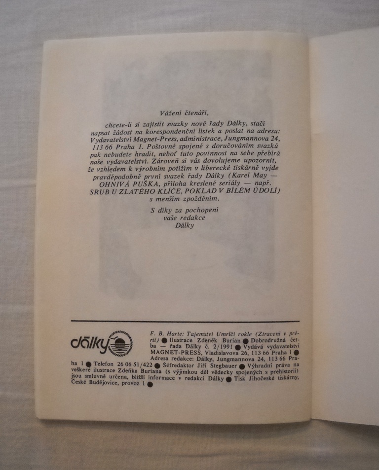 Francis Bret Harte - Tajemství Umrlčí rokle - Dálky 1991 - il. Zdeněk Burian