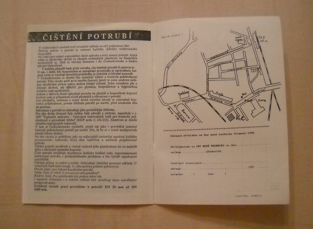 Vodovody a kanalizace Olomouc - Program výstavy Dny nové techniky 1992