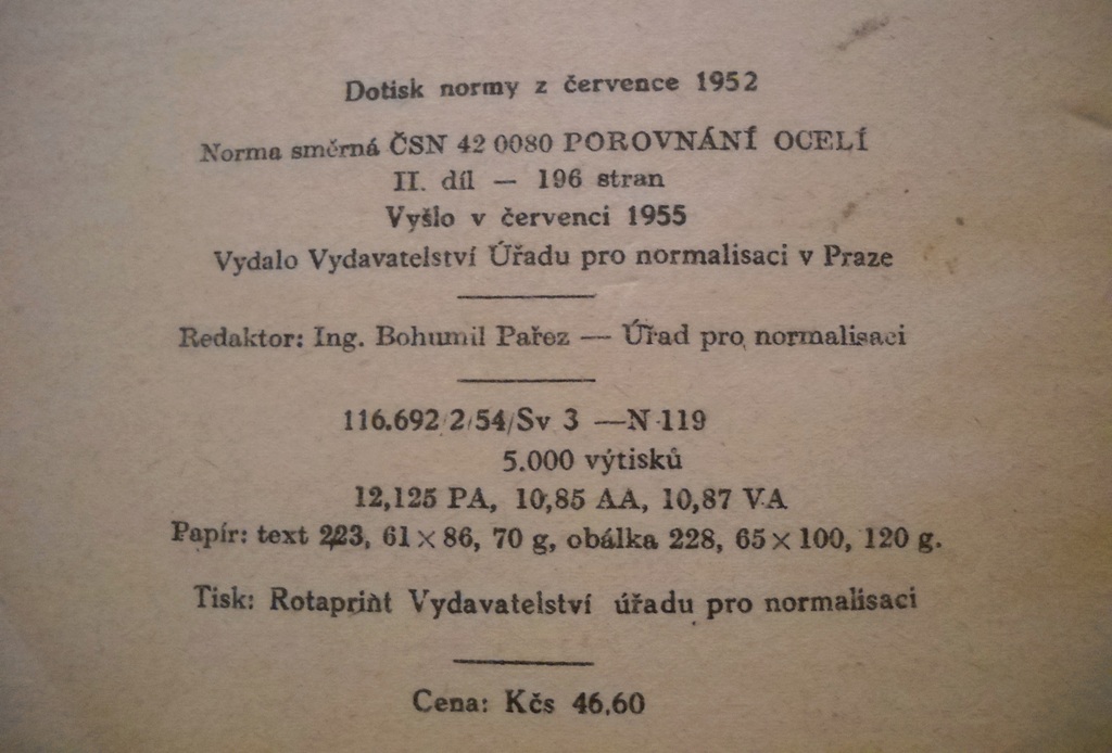 Porovnání ocelí podle sovětských norem a ČSN 2. díl - 1955