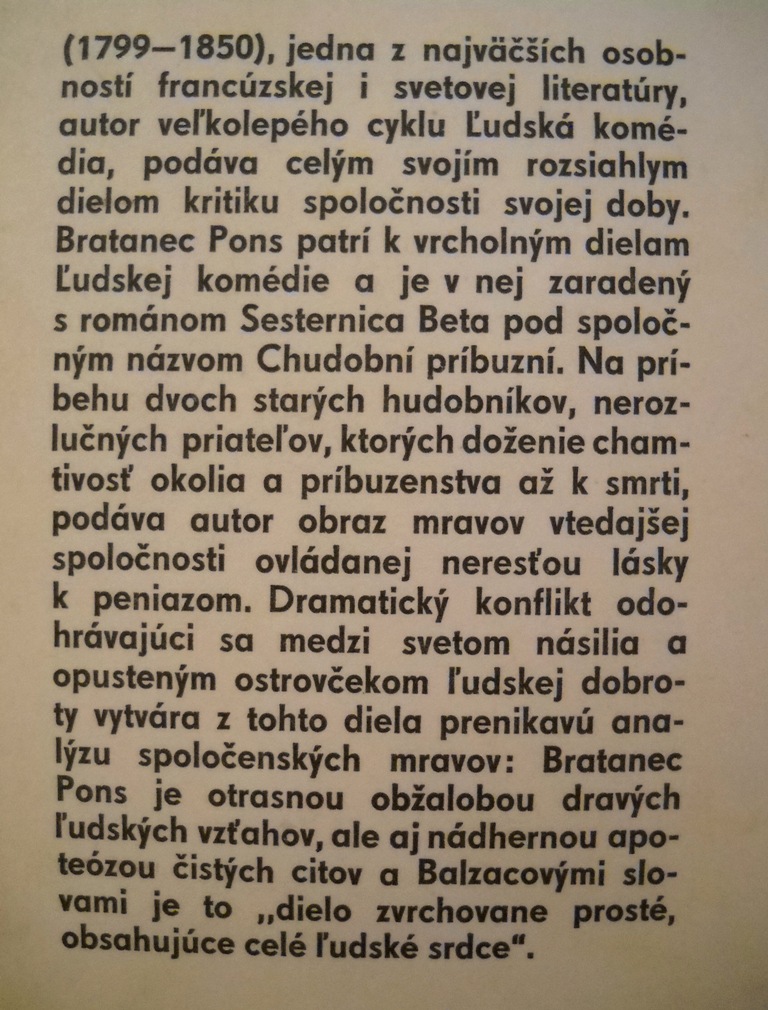 Honoré de Balzac - Bratanec Pons - Bratislava 1976