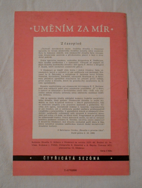 Divadlo Oldřicha Stibora v Olomouci - ročenka 1959-1960