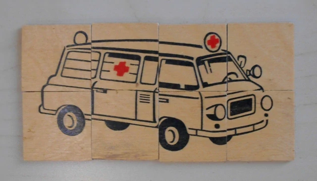 Dřevotřískové puzzle kostičky Auta 6 motivů x 8 kostek - Německo retro