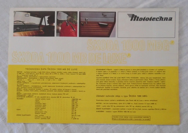 Prospekt Škoda sada 3 kusy - 1000 MB De Luxe Škoda 1000 MBG + 1000 MB + 1000 MBX - Mototechna