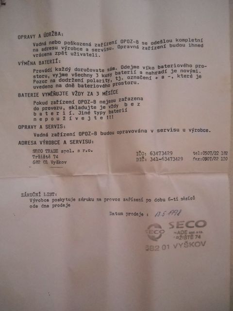 Osobní poplachové zařízení OPOZ-B České pošty
