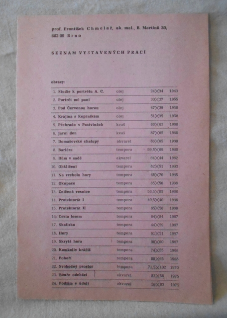 Program František Chmelař - Galerie Jaroslava Krále 1982