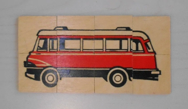 Dřevotřískové puzzle kostičky Auta 6 motivů x 8 kostek - Německo retro