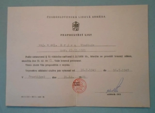 Československá lidová armáda Propouštěcí list - Prostějov 1981