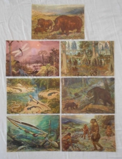 Ilustrace Zdeněk Burian z knihy J. Augusta Ztracený svět - 7 listů - 1968