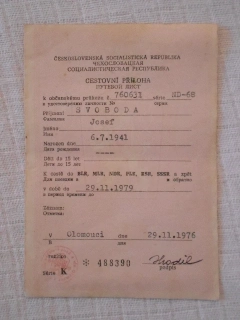 Cestovní příloha k Občanskému průkazu - ČSSR 1976
