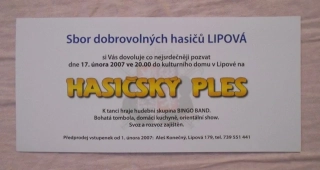 Pozvánka na Hasičský ples Lipová 2007