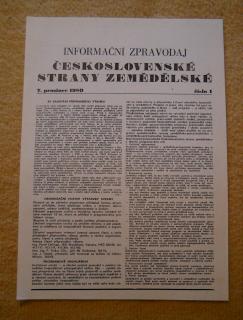 Informační zpravodaj Československé strany zemědělské - číslo 01 - 7. 12. 1989