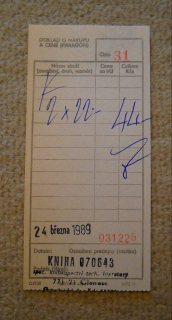 Paragon z prodejny Kniha Olomouc z 24.3.1989