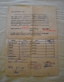 Hlášení změny pracoviště Důl 1. máj Karviná - 1968