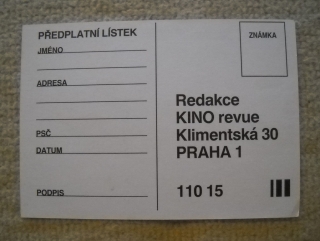 Předplatní lístek Kino revue - 90. léta