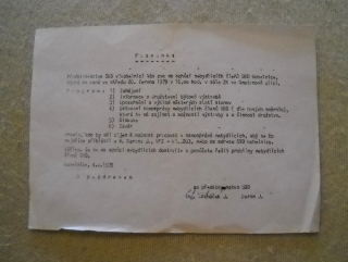 Pozvánka na schůzi nebydlících členů SBD Mohelnice - červen 1979