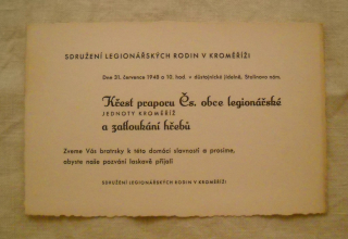 Pozvánka Křest praporu Čs. obce legionářské a zatloukání hřebů - 1948