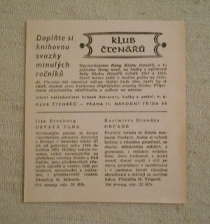 Knižní objednací lístek SNKLHU - Klub čtenářů z roku 1953-1954