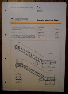 Katalogový list stavebních zařízení ČSSR - šupinový dopravník Stasis Š 600 1971