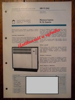 Katalogový list stavebních výrobků ČSSR - Plynová kamna K-15 Camilo 1972