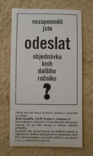 Knižní objednací připomínací lístek Klub čtenářů