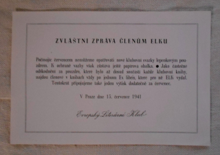Zvláštní zpráva členům ELKu - Praha 1941