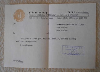 Pozvánka na sklizeň chmele Státní statek Žatec - 1991