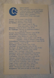 Knižní nabídkový lístek Český spisovatel - 90. léta
