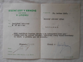Státní lesy v Krnově závod Litovel - zápujční lístek 1967