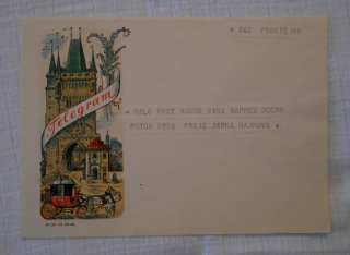 Telegram - V. Kubašta ilustrovaný doručovací formulář použitý - 1956