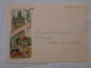 Telegram - V. Kubašta ilustrovaný doručovací formulář použitý - 1956