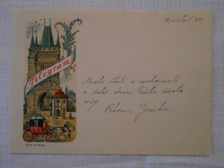 Telegram - V. Kubašta ilustrovaný doručovací formulář použitý - 1956