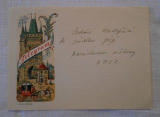 Telegram - V. Kubašta ilustrovaný doručovací formulář použitý - 1956