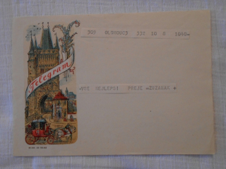 Telegram - V. Kubašta ilustrovaný doručovací formulář použitý - 1956