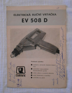 Technický list Elektrická ruční vrtačka Narex EV 508 D 