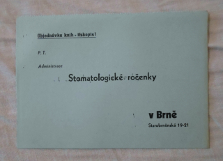 Objednávkový lístek poštovní na knihu Stomatologická ročenka 1947 - Brno 1946