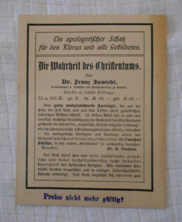 Reklamní leták Ferdinand Schőningh Paderborn - Die Wahrheit des Christentums - 20. léta 20. st.