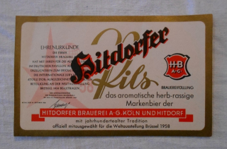 Pivní etiketa Hitdorfer Pils Kőln und Hitdorf - Německo