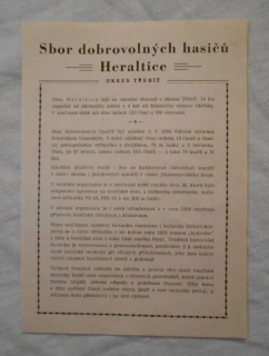 Leták Sbor dobrovolných hasičů Heraltice - 1991