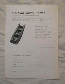Leták Požární servis Praha - předtištěná objednávka na plavidlo Akara