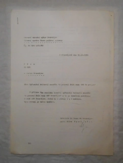 Dopis Upřesnění kritérií soutěže O putovní štít rady ONV Prostějov - 1989
