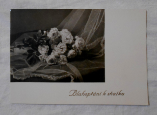Blahopřání k sňatku - kytice karafiátů - 1956